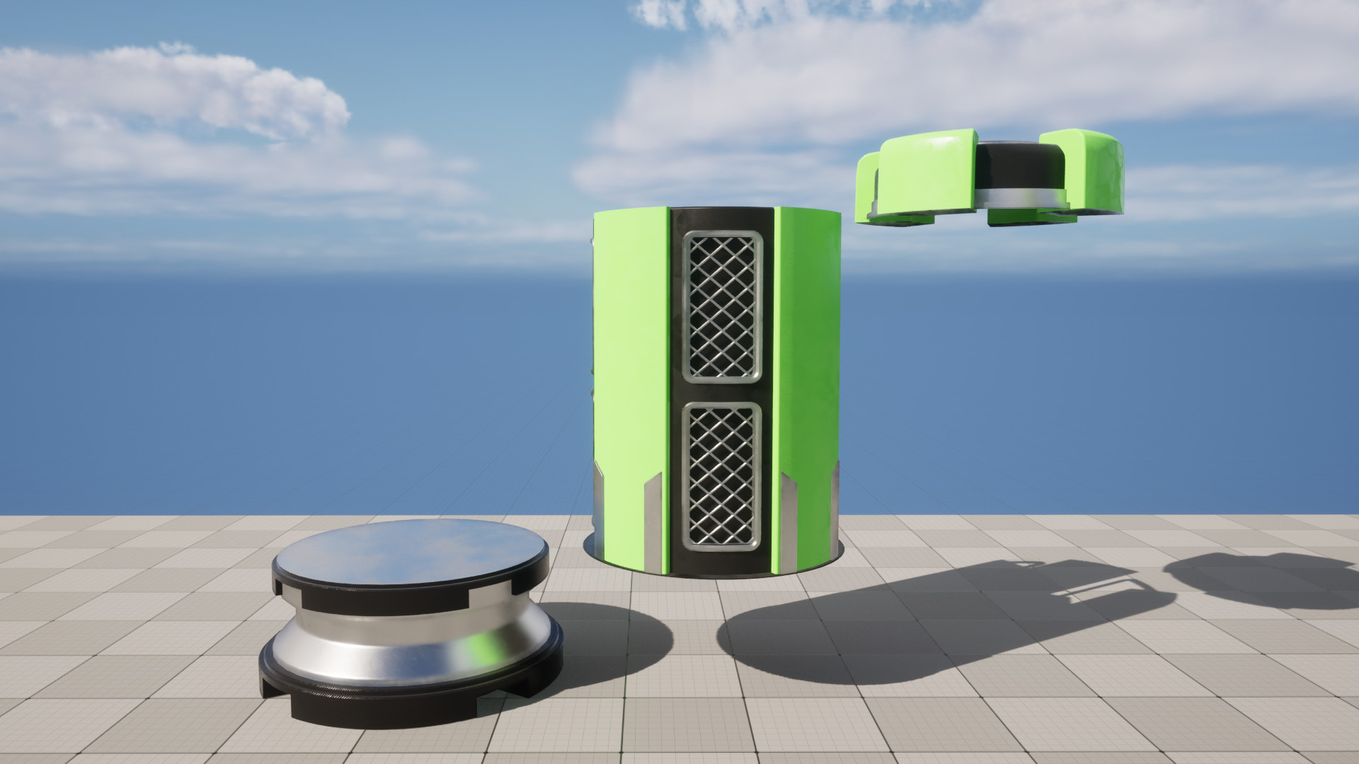 The pillar mesh split into top, middle and bottom sections